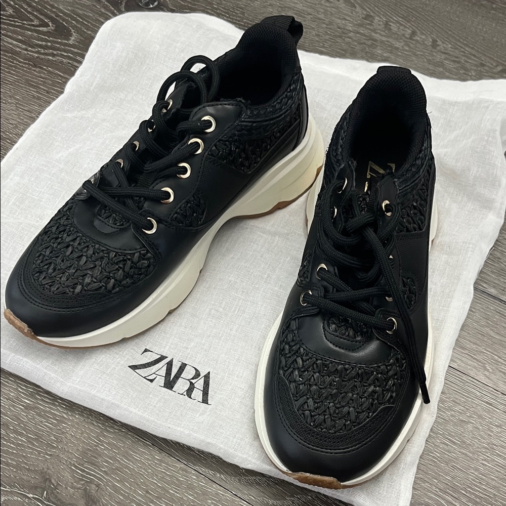 ZARA Black Knit-Panel Chunky Sole Sneakers
